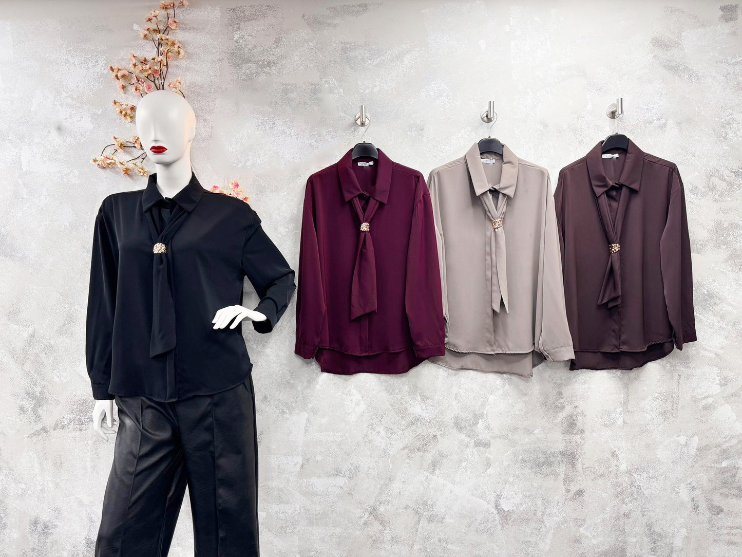 3 Piece Broach Scarf Shirt