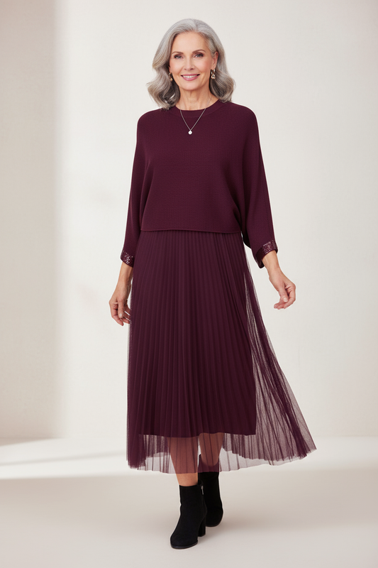 2 Piece Ribbed Top Mesh Dress