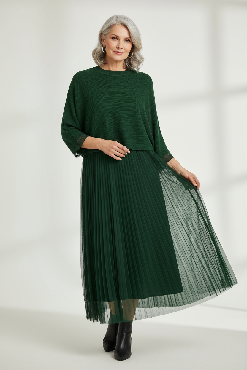 2 Piece Ribbed Top Mesh Dress