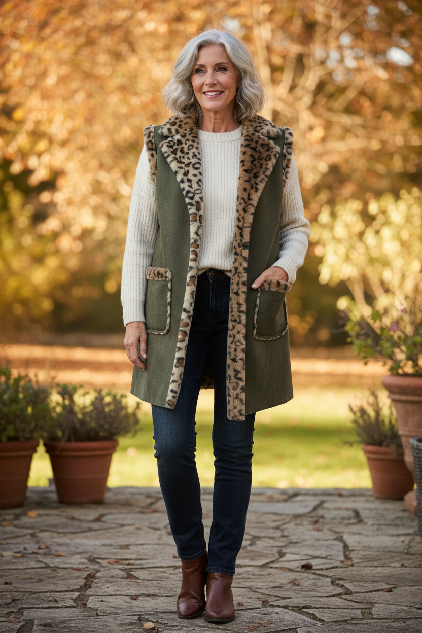 Faux Suede Leopard Longline Gilet