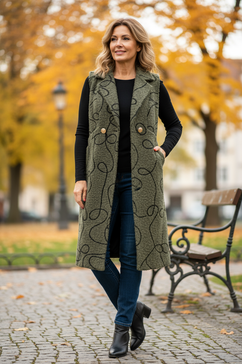 Swirl Pattern Textured Gilet