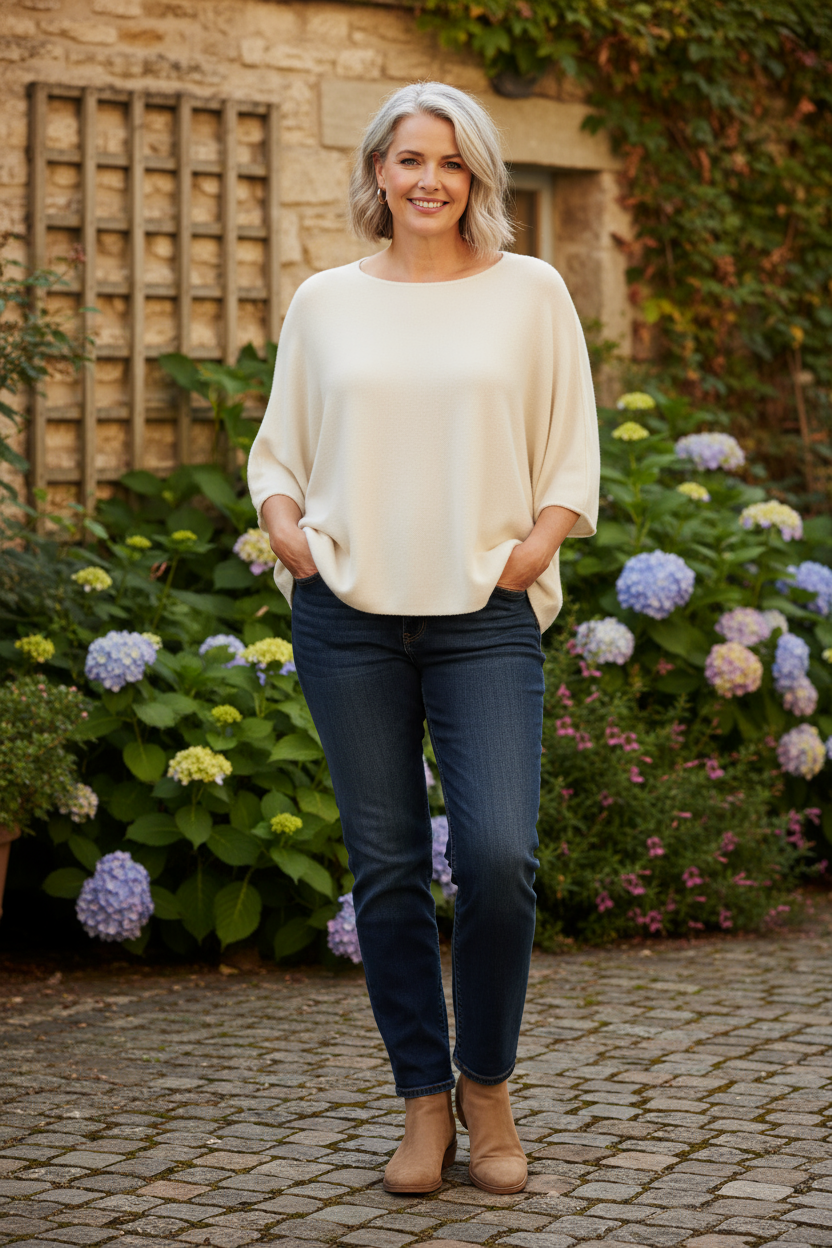 Batwing Short Sleeve Soft Knit Jumper