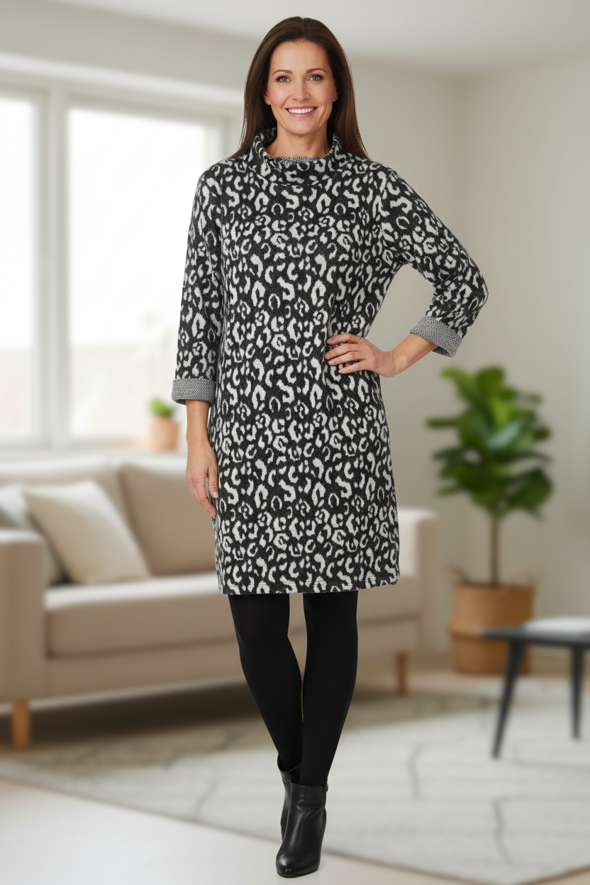 Cowl Cheetah Soft Knit Dress