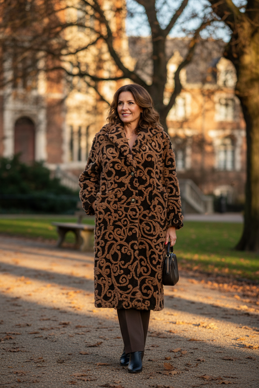 Swirl Pattern Wool Coat