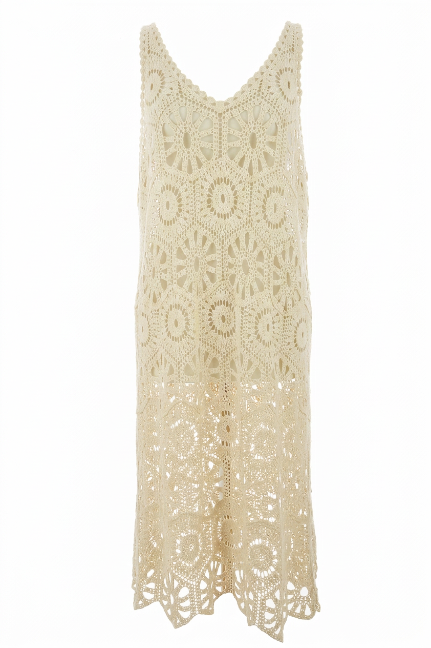Sleeveless V Neck Crochet Dress