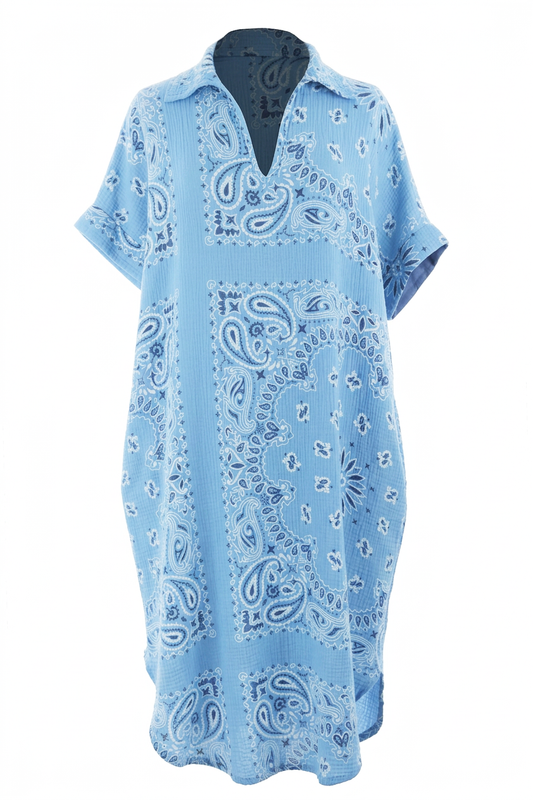 Bandana Print Collar Cheesecloth Dress