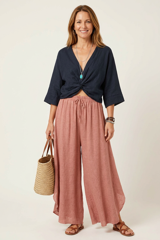 Twist Front Linen Crop Top
