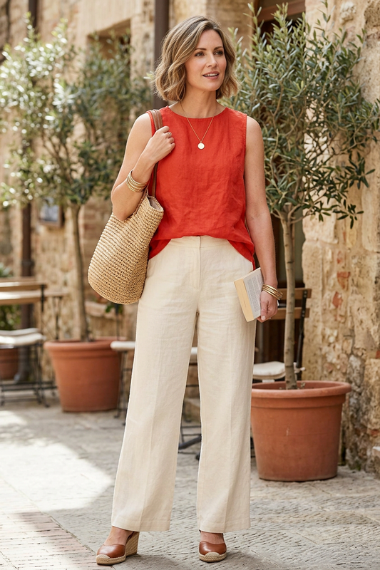 Sleeveless Button Back Linen Top