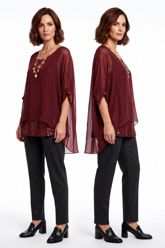 Sequin Hem Silk Blouse