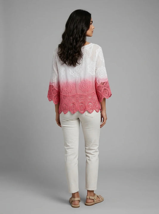 Dip Dye Crochet Trim Cotton Shirt