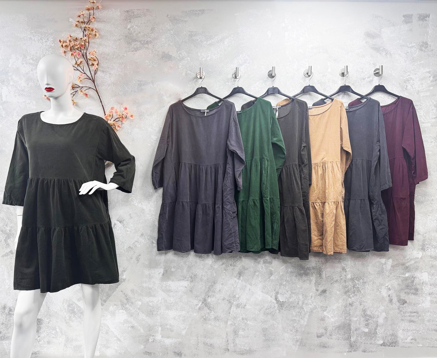 Tiered Swing Corduroy Dress