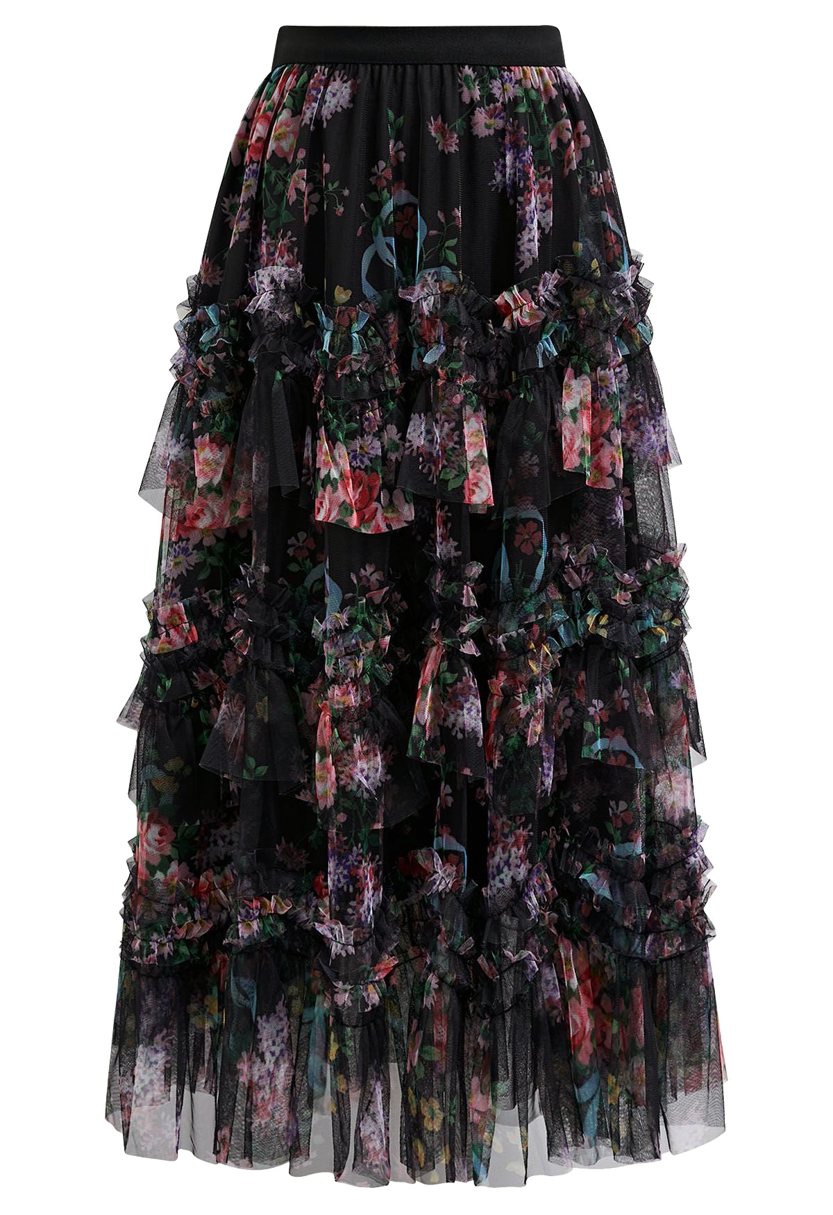 Ruffle Mesh Tulle Skirt Ruffle Women Floral Elasticated Ruffle