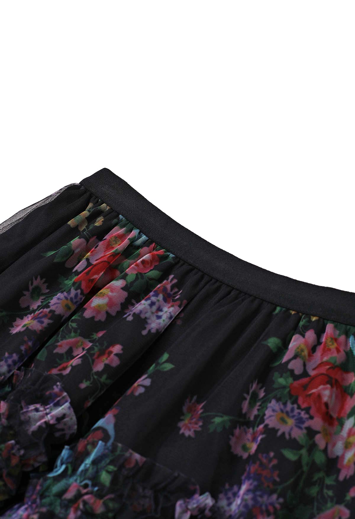Floral Mesh Tulle Midi Skirt