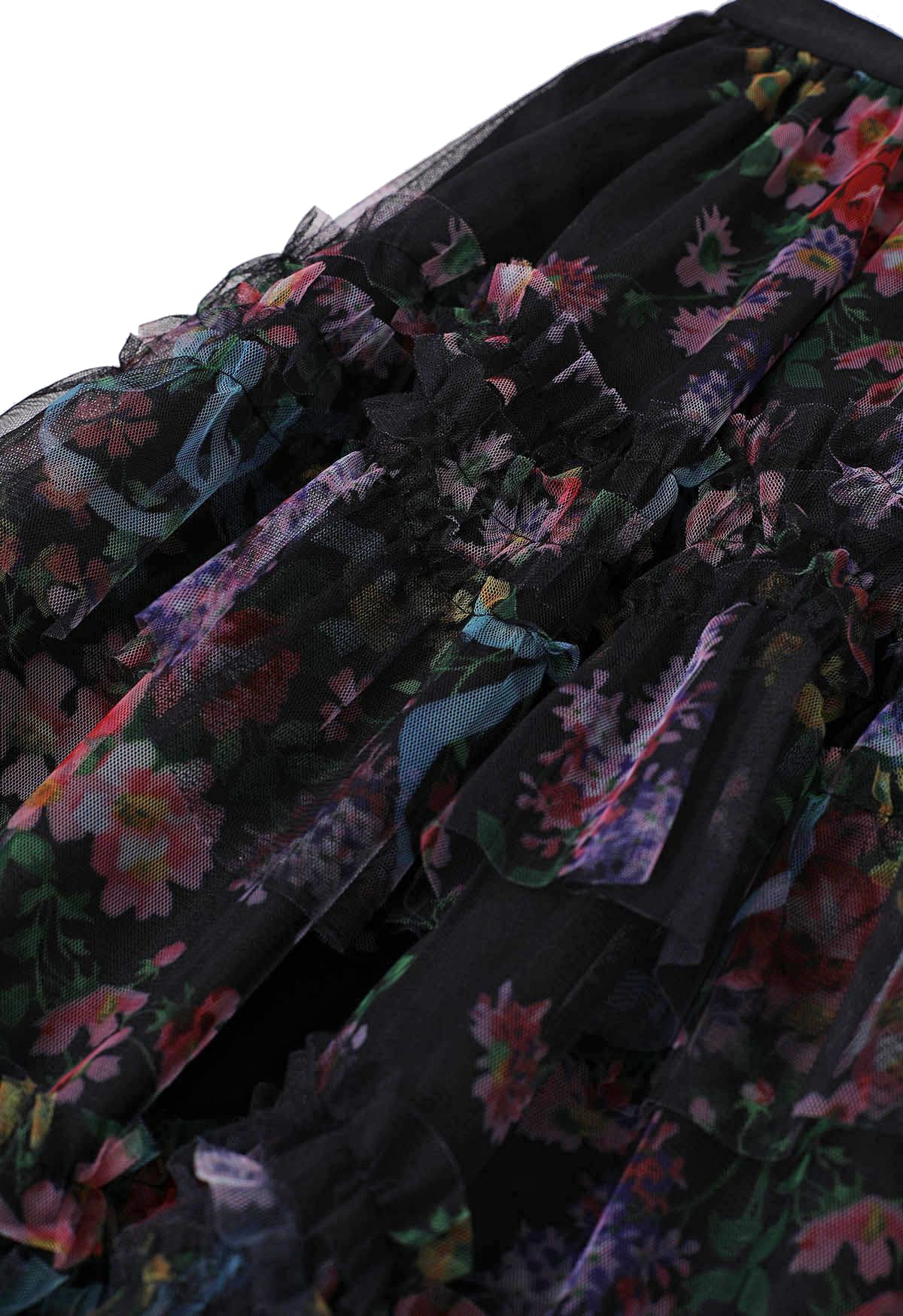 Floral Mesh Tulle Midi Skirt