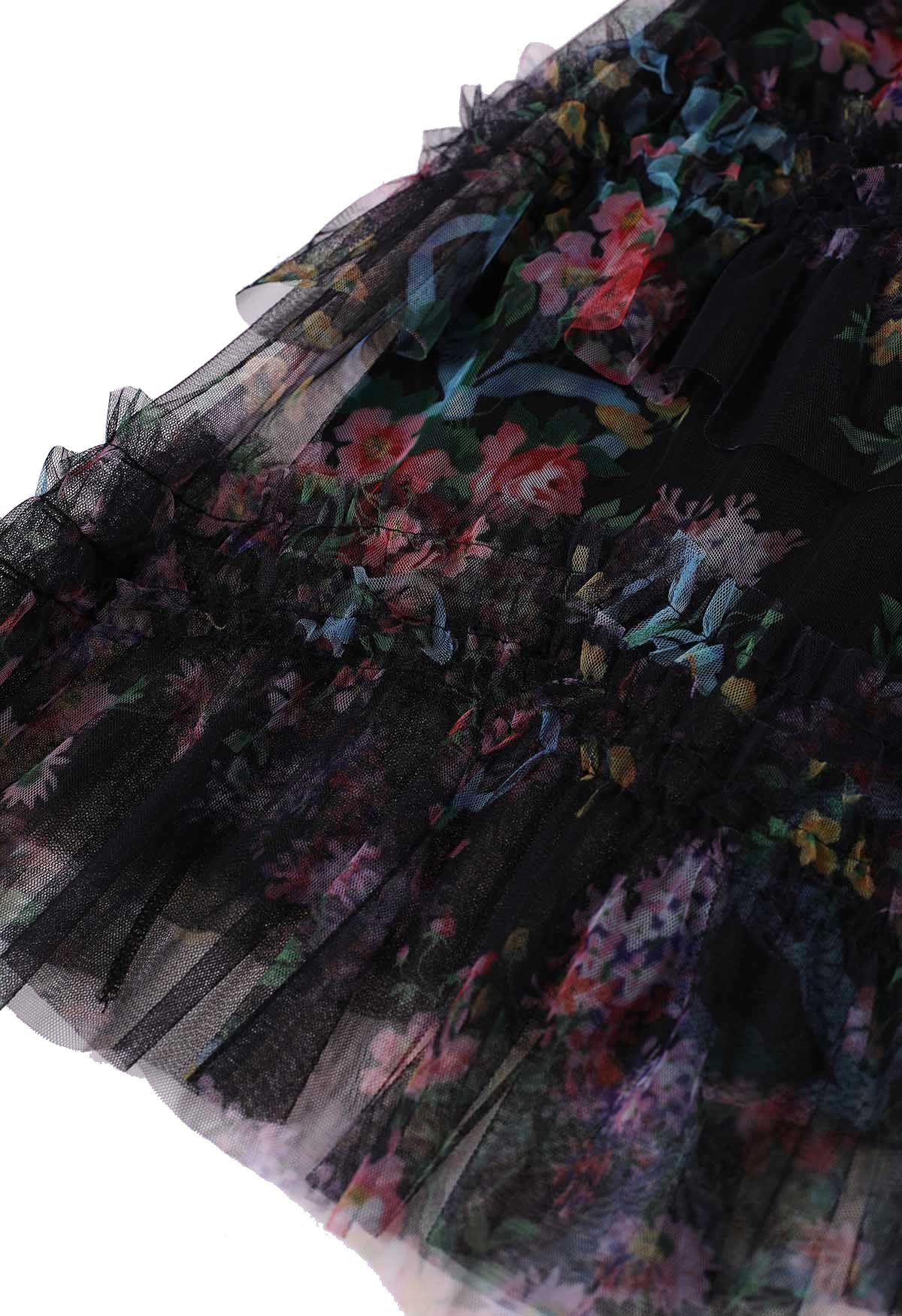 Floral Mesh Tulle Midi Skirt