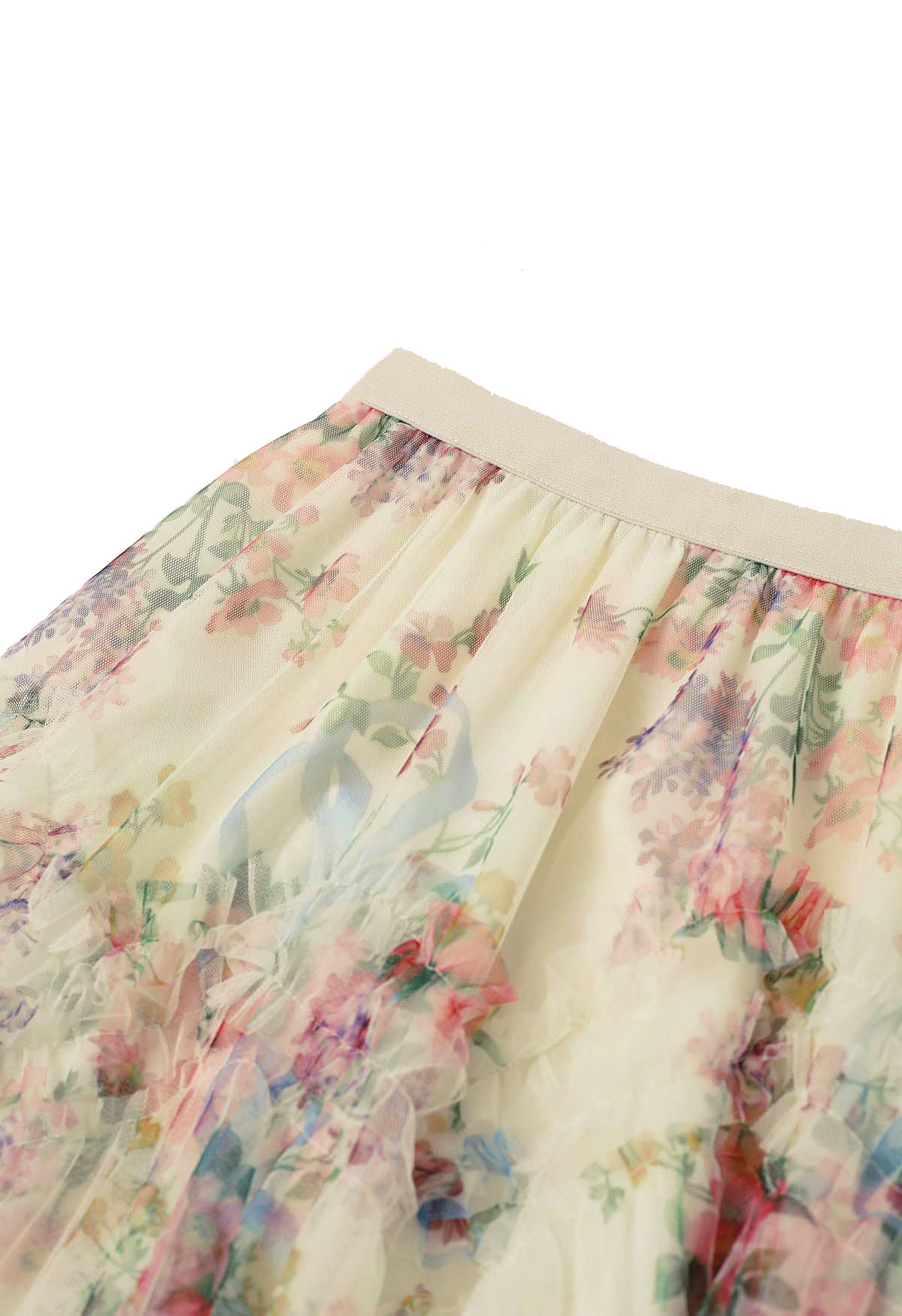 Floral Mesh Tulle Midi Skirt