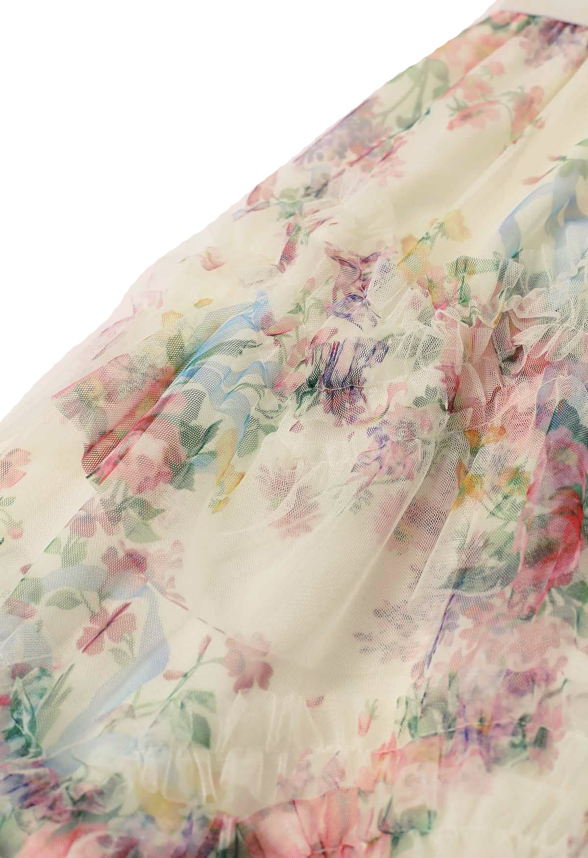 Floral Mesh Tulle Midi Skirt