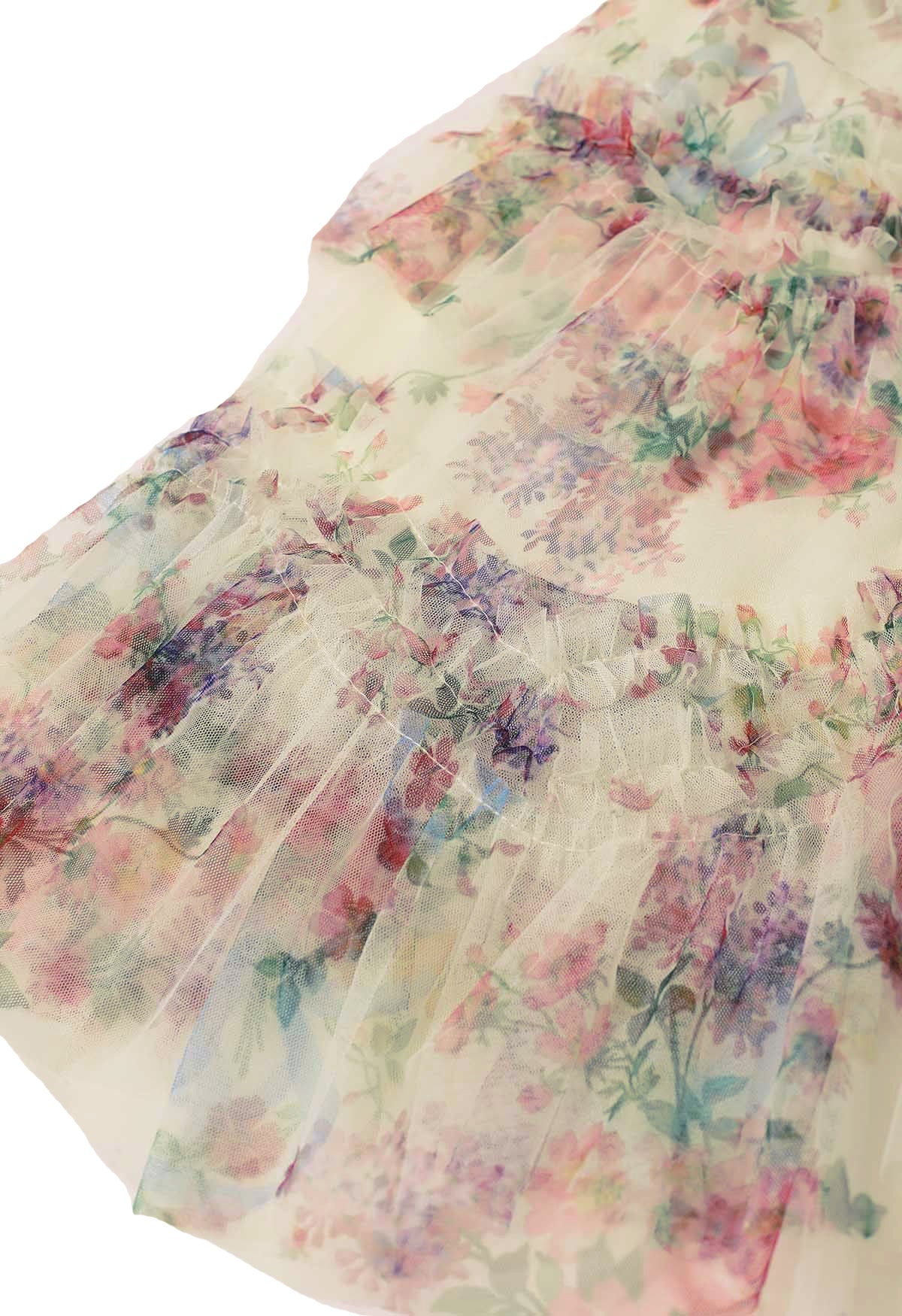 Floral Mesh Tulle Midi Skirt