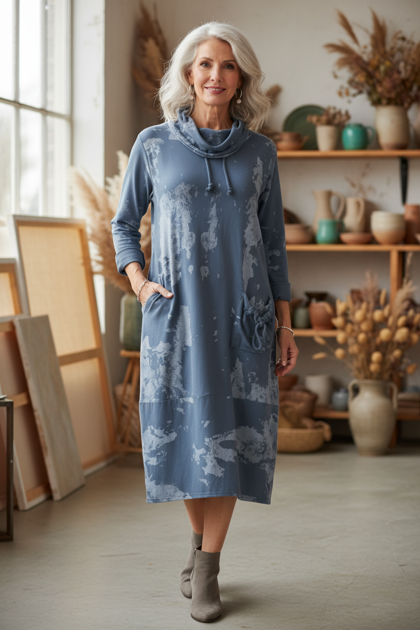 Splash Print Cowl Neck Dress