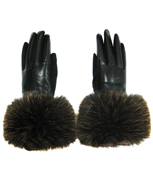 Two Tone Faux Fur Leather Gloves