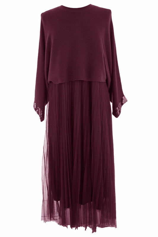 2 Piece Ribbed Top Mesh Dress