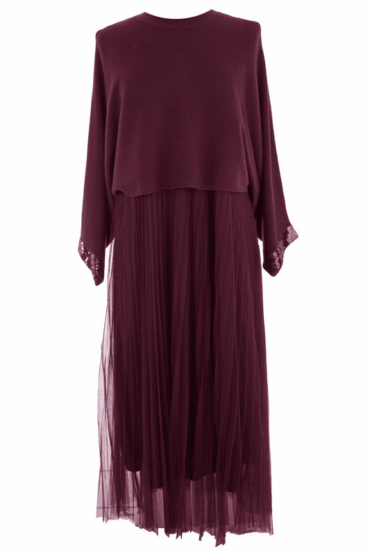 2 Piece Ribbed Top Mesh Dress