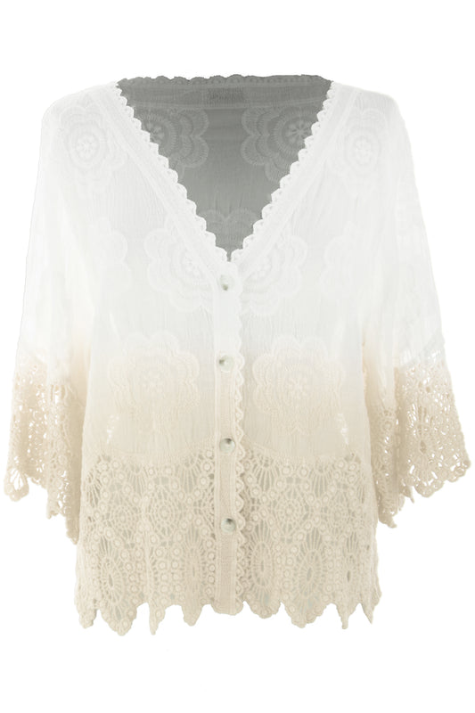 Dip Dye Crochet Trim Cotton Shirt