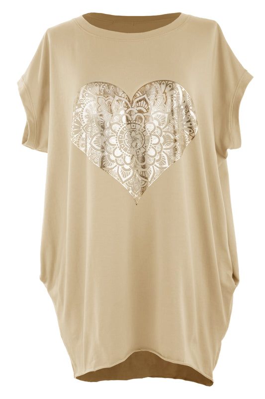 Silver Foil Heart Tunic Top