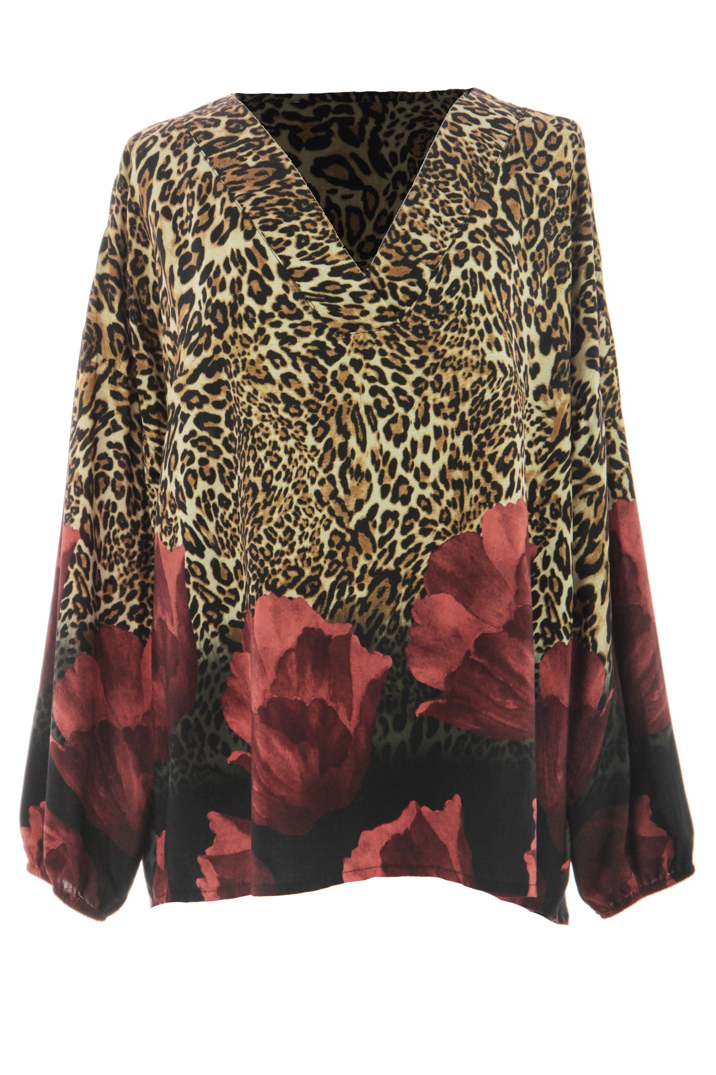 Leopard Floral Print Blouse