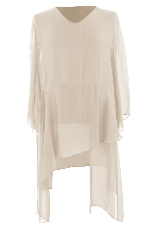 V Neck Asymmetric Silk Top