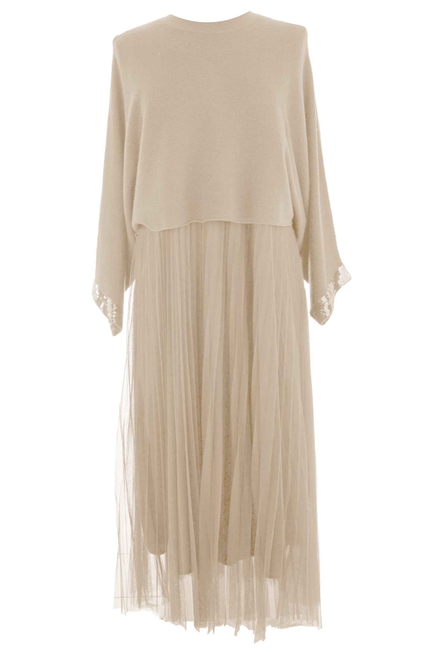 2 Piece Ribbed Top Mesh Dress
