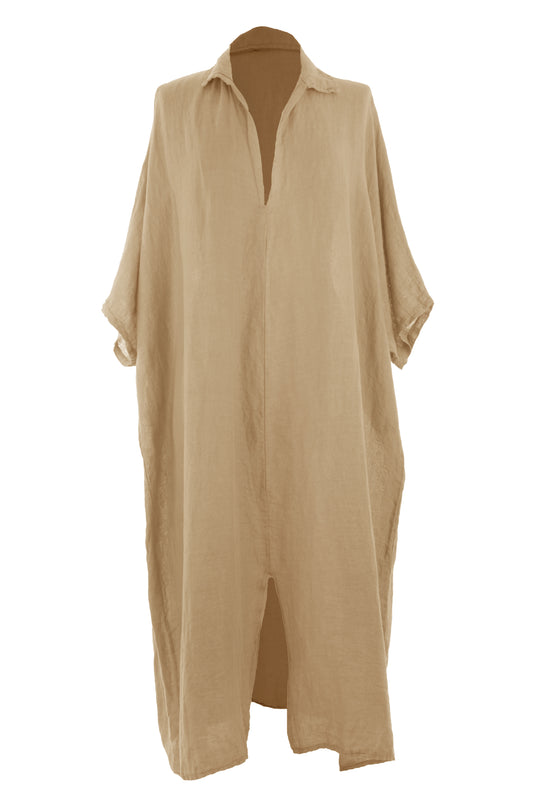 Batwing Collar Tulip Linen Midi