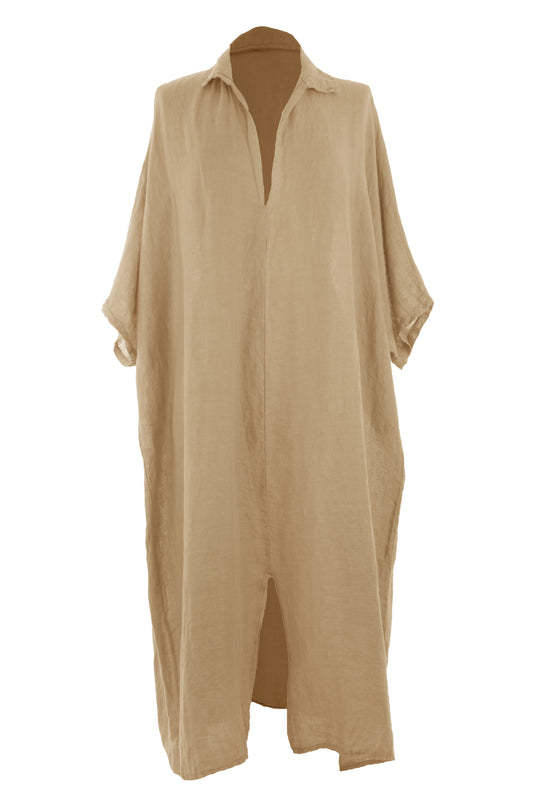 Batwing Collar Tulip Linen Midi