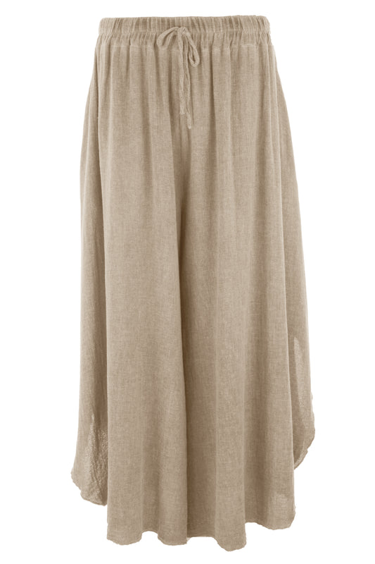 Side Slit Wide Leg Teabag Linen Trouser