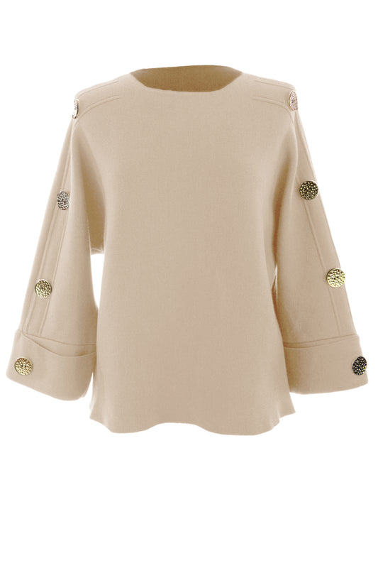 Button Detail 3/4 Sleeve Heavy Knit Jumper