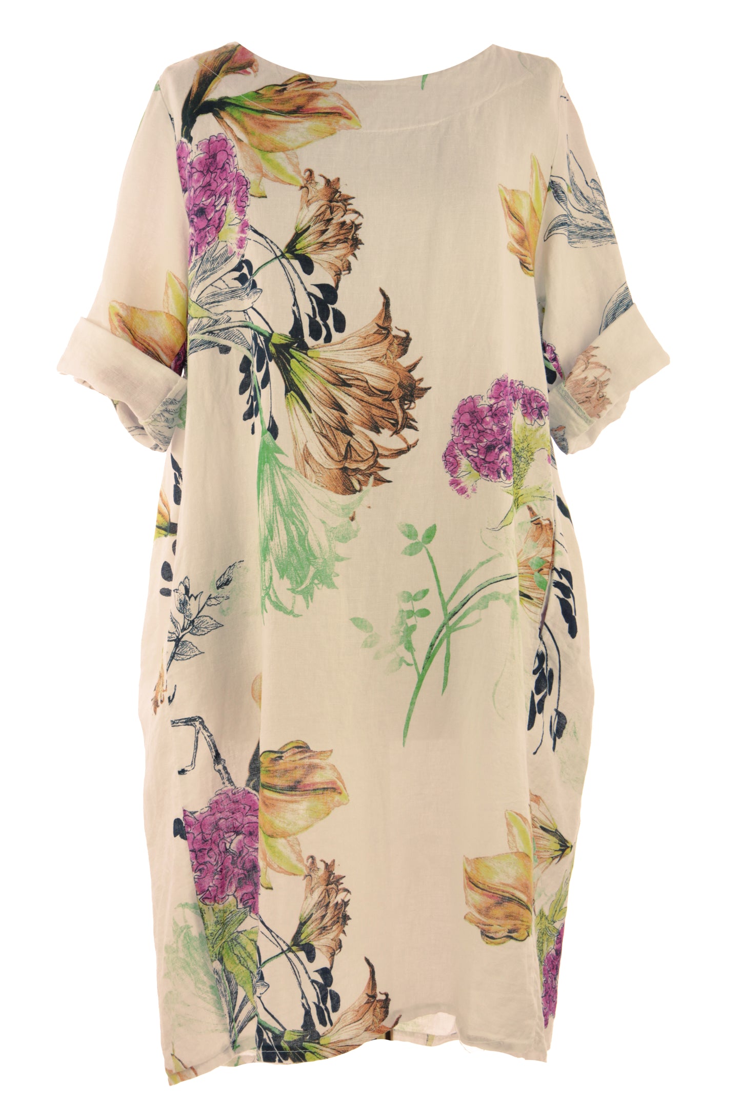 Floral Print Pleat Back Linen Dress