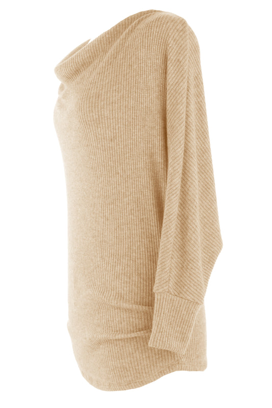 Cowl Neck Lurex Ribbed Top