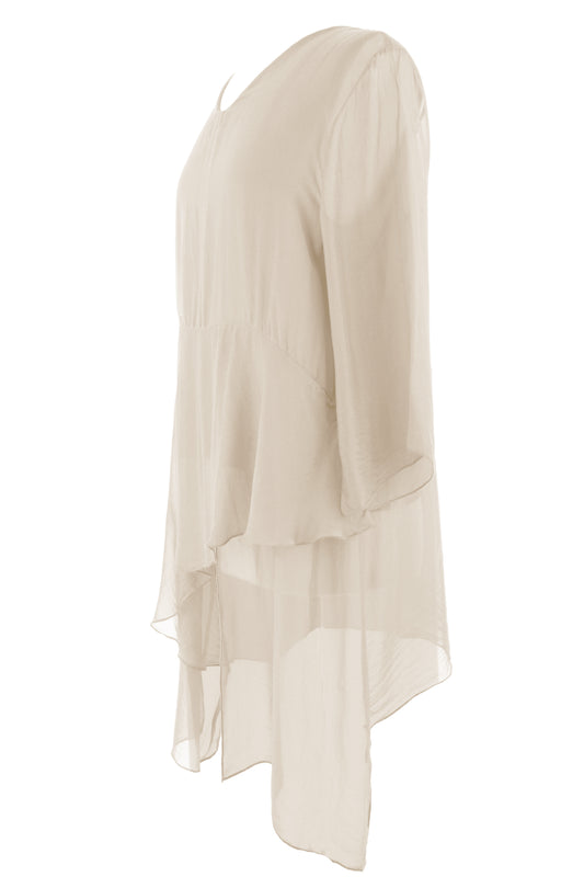 V Neck Asymmetric Silk Top