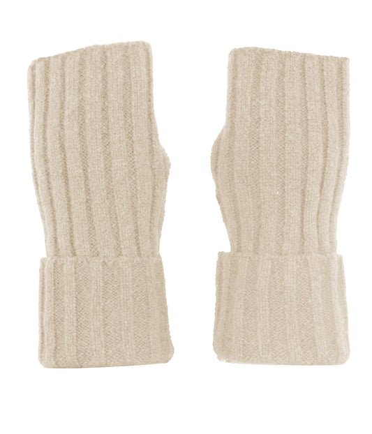 Fingerless Ribbed Knit Cashmere Gloves