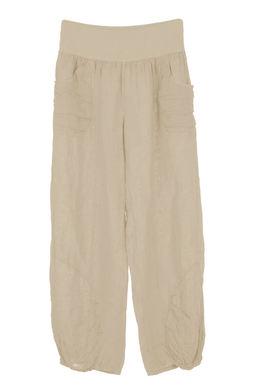 Ruched Ankle Linen Trouser