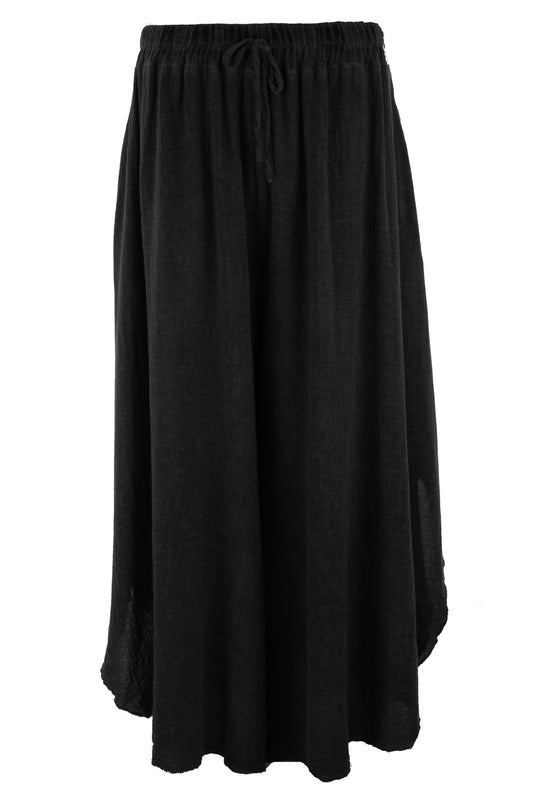 Side Slit Wide Leg Hopsack Linen Trouser