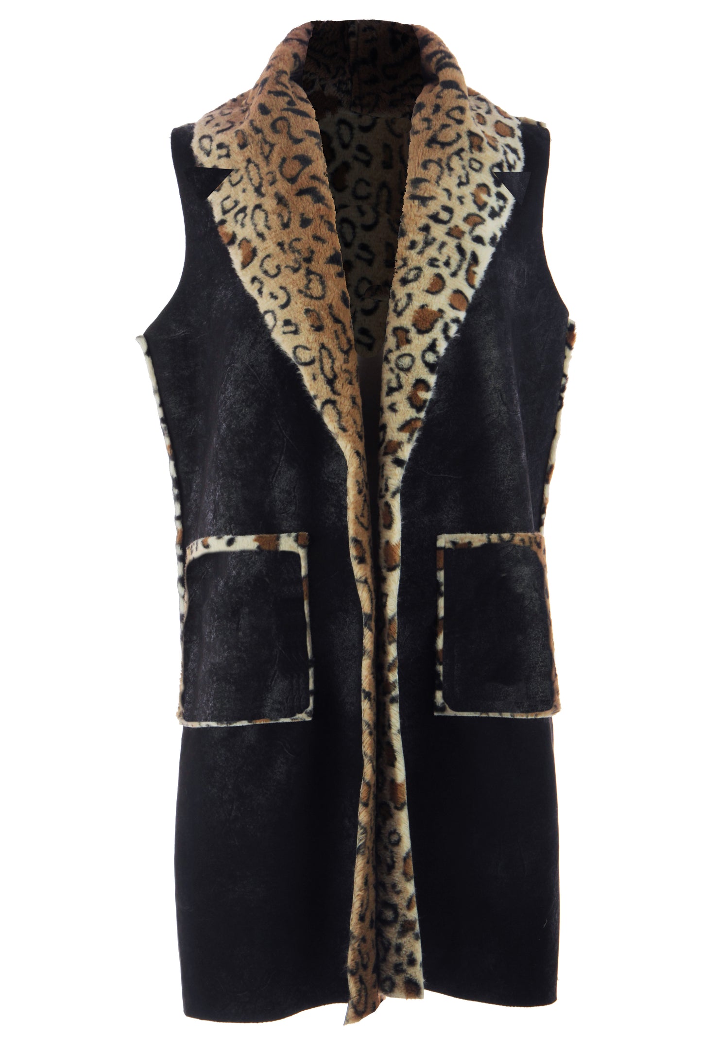 Faux Suede Leopard Longline Gilet