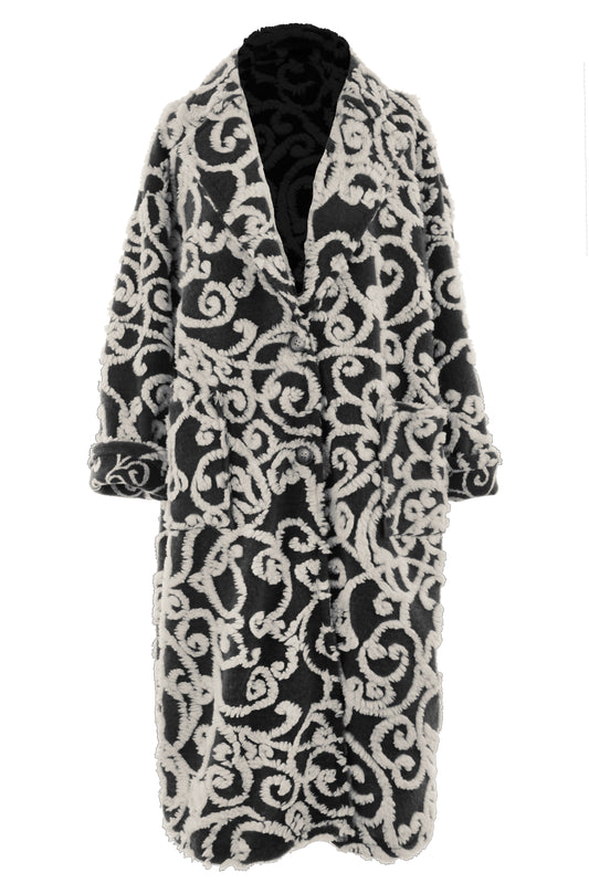 Swirl Pattern Wool Coat