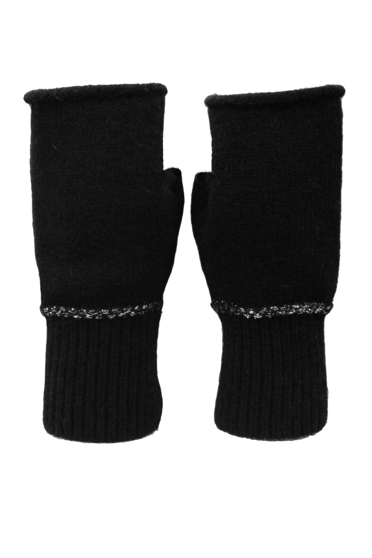 Lurex Trim Cashmere Fingerless Gloves