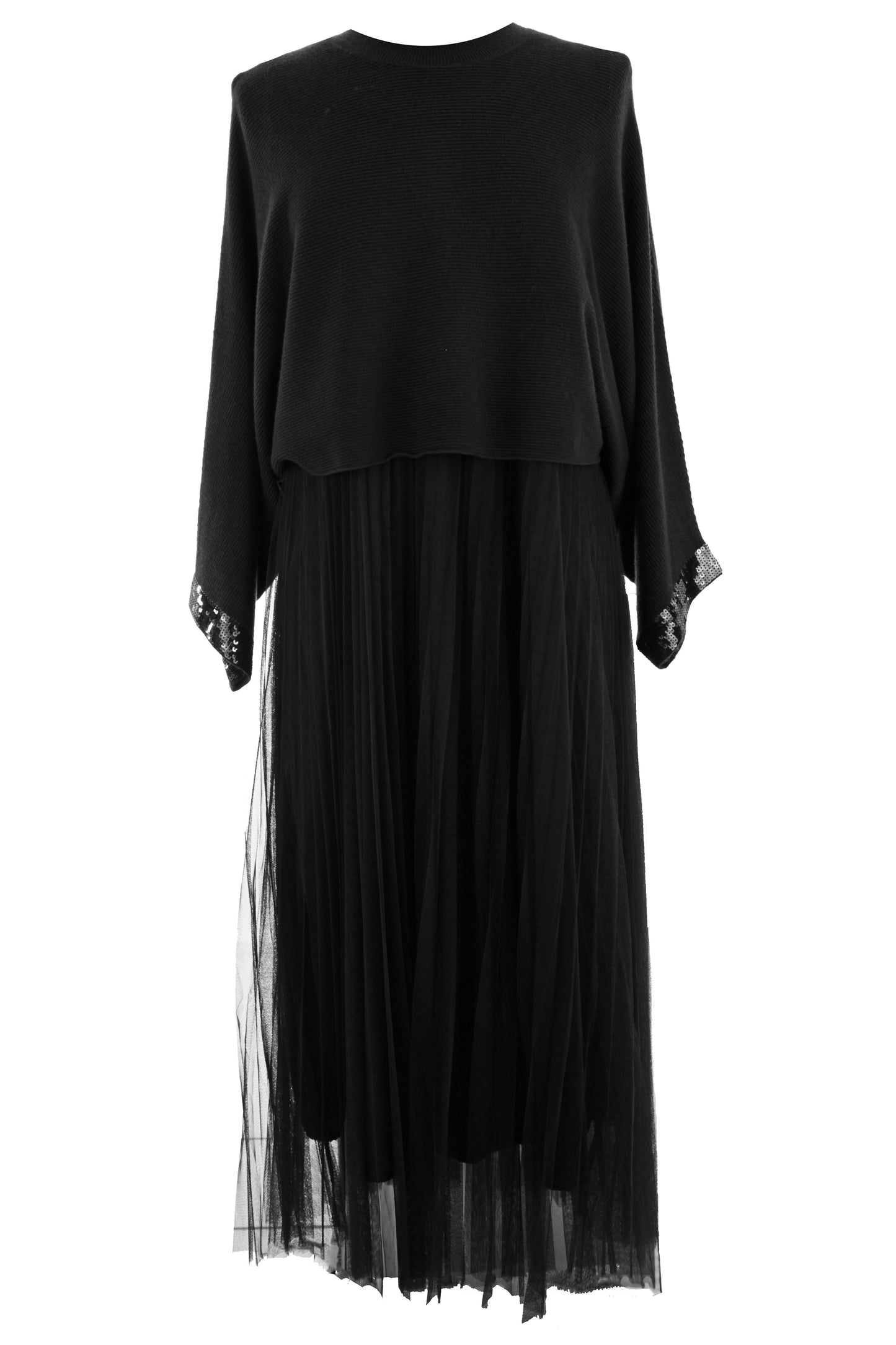 2 Piece Ribbed Top Mesh Dress