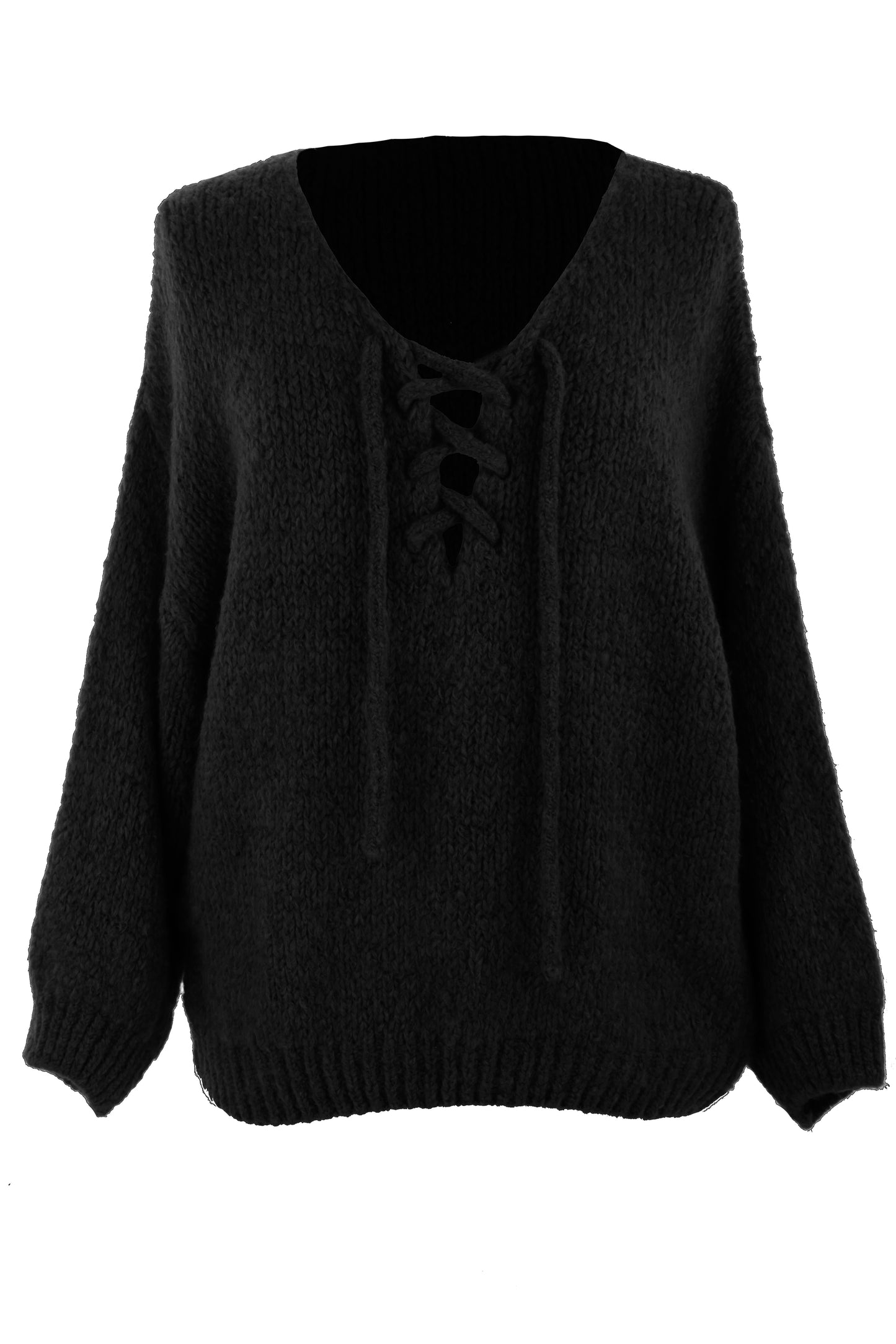 Lace Up Neck Wool Knit Jumper