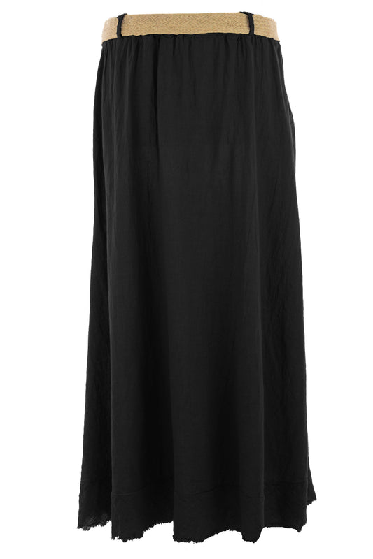 Button Detail Belted Linen Skirt