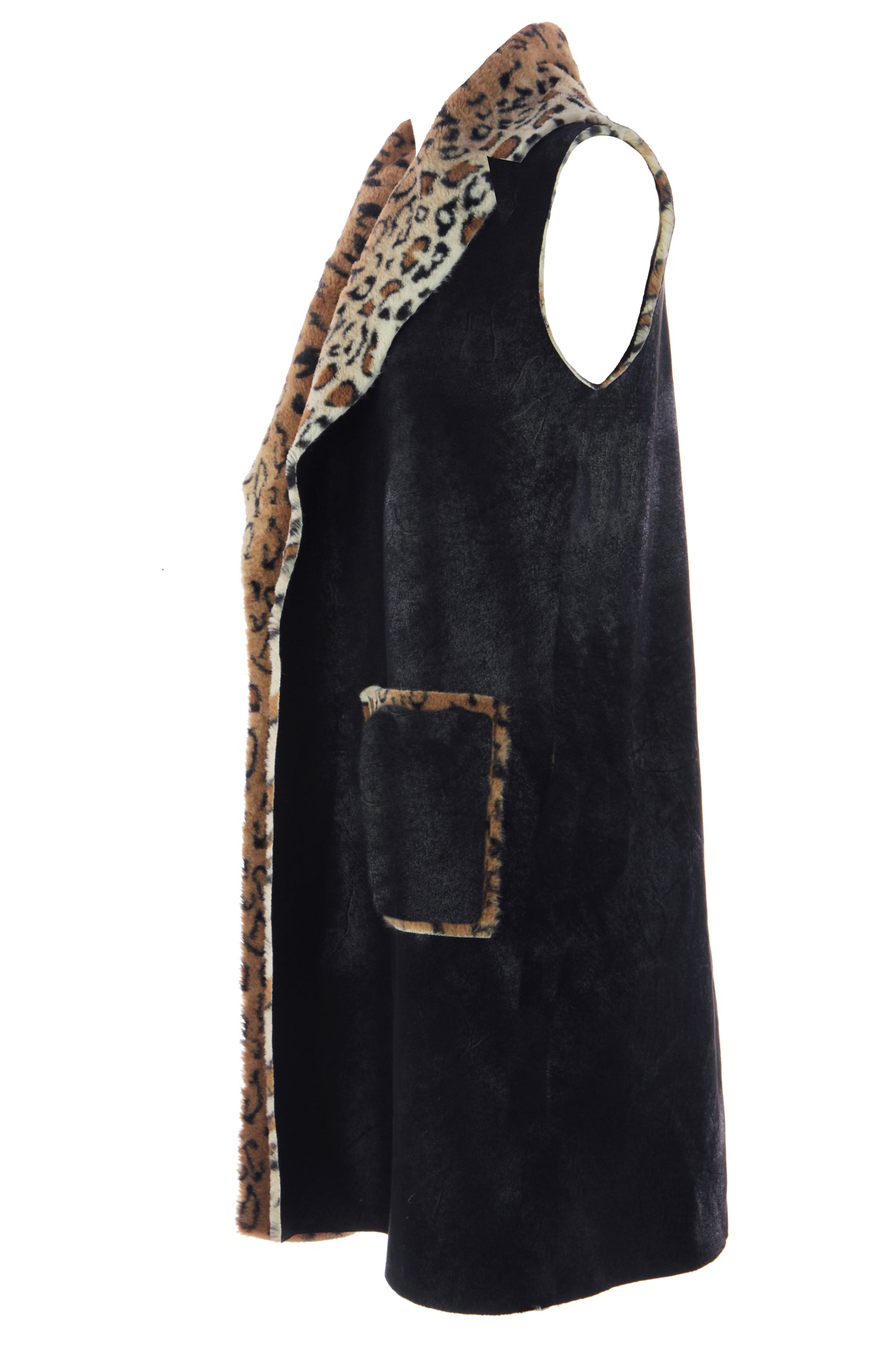 Faux Suede Leopard Longline Gilet