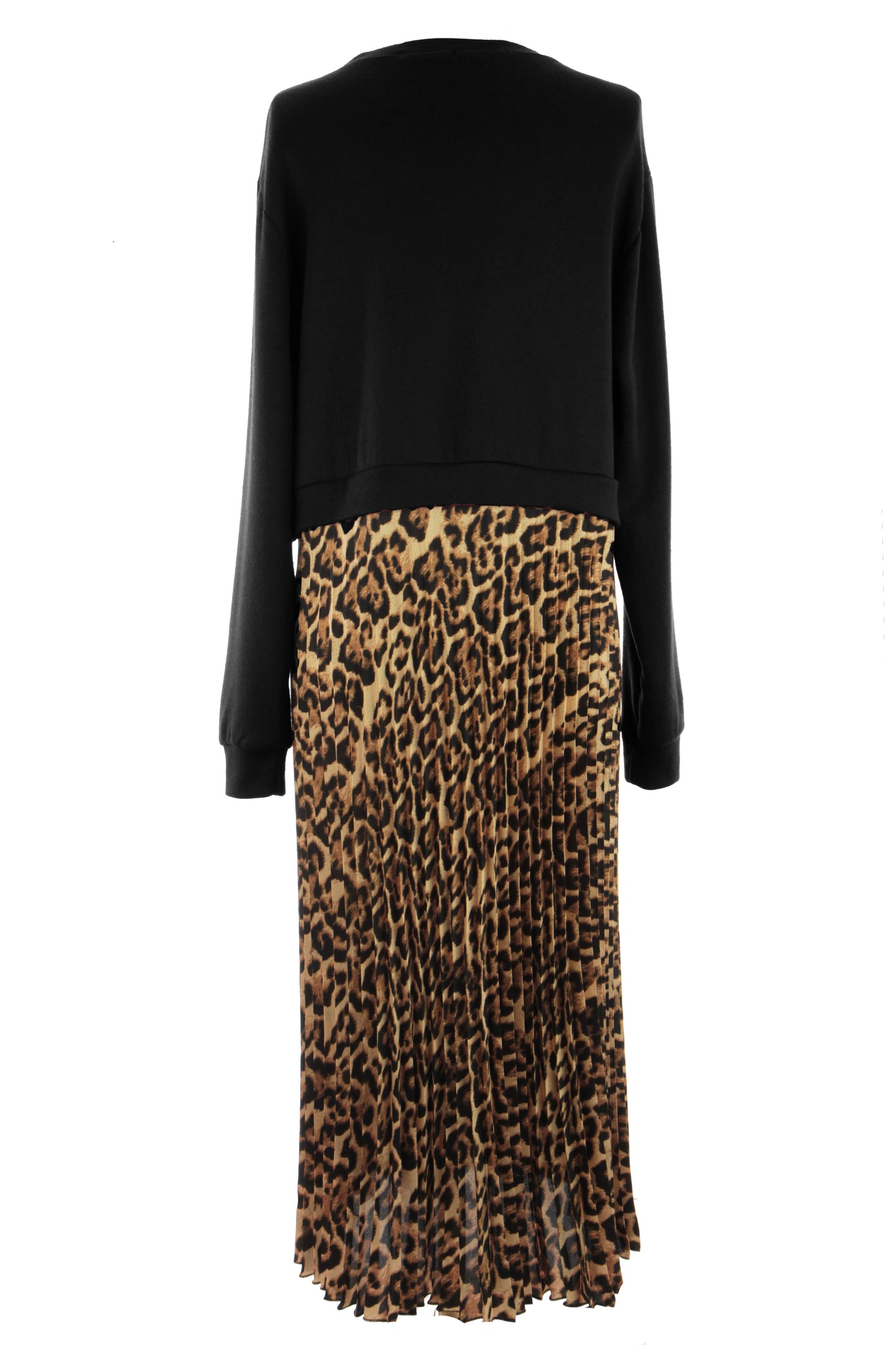 Leopard Print Pleated Satin Midi