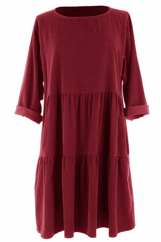 Tiered Swing Corduroy Dress